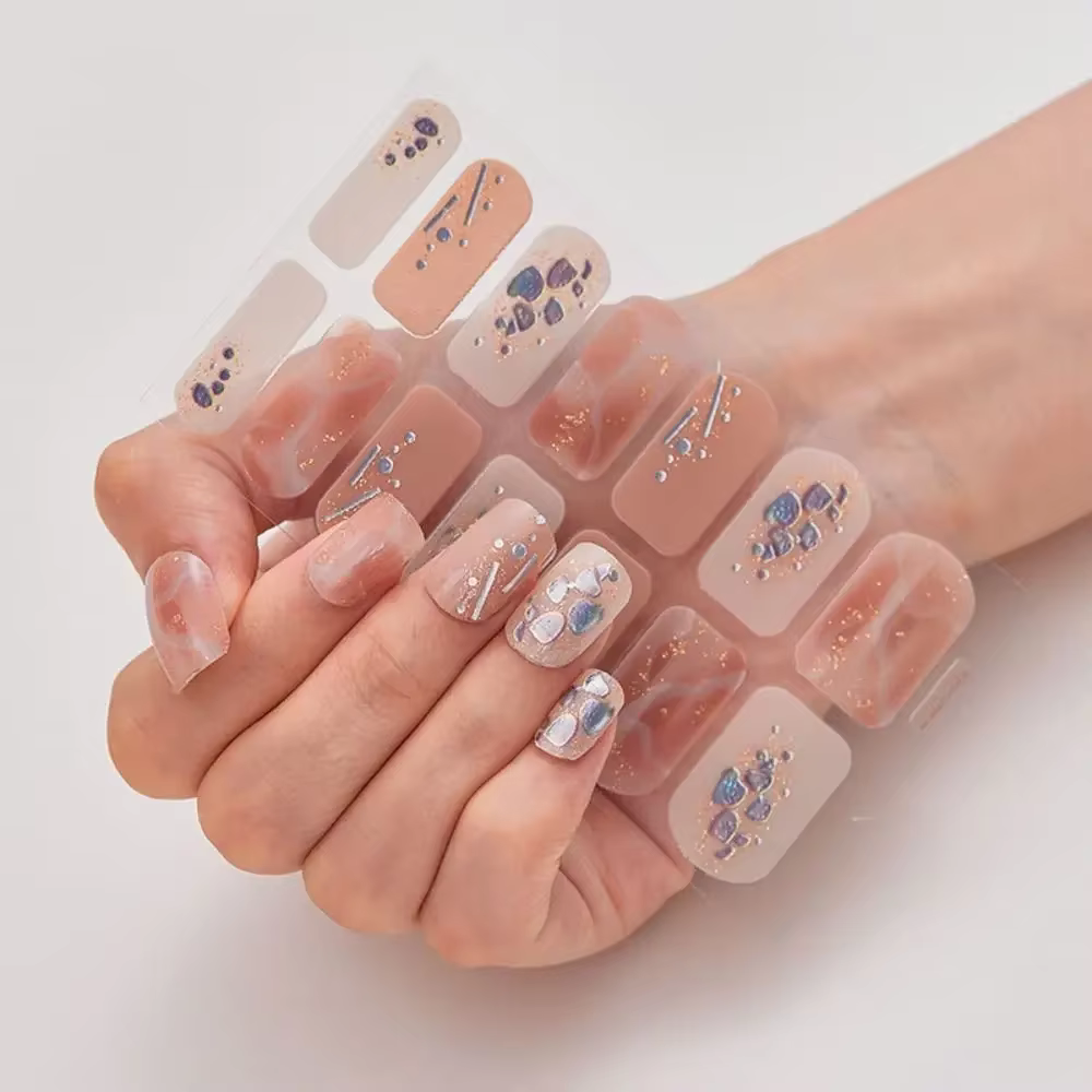Autocollants pour ongles en gel semi-durci, bandes de vernis à ongles scintillantes simples, envelop