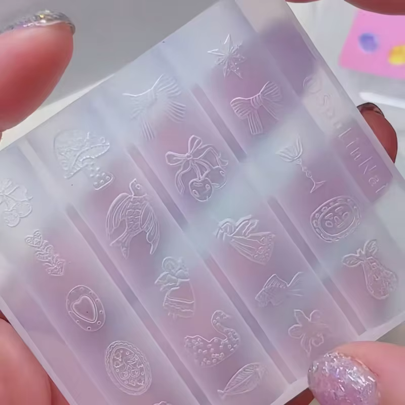 Moule en silicone 3D gaufré pour nail art, motifs Cygne, Nuisette, Cerise, Dauphin, Papillon, Nœud, 