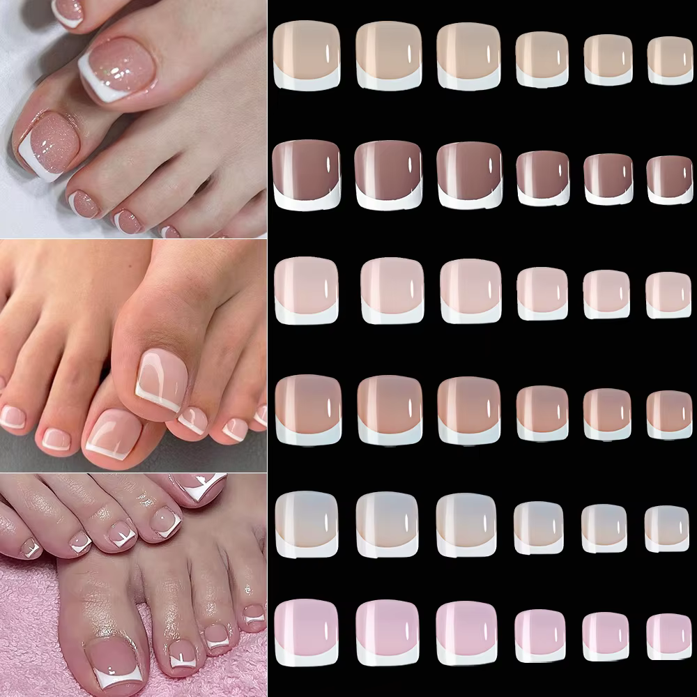 120 pièces/boîte pointe française ongles à pression système de couleur rose forme carrée ongles de p