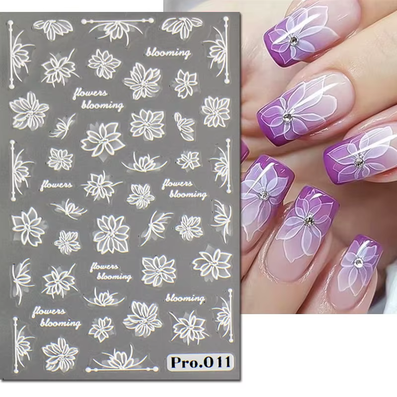 Autocollants pour Nail Art en relief 5d, fleurs roses en fleurs, curseur adhésif, décorations pour p
