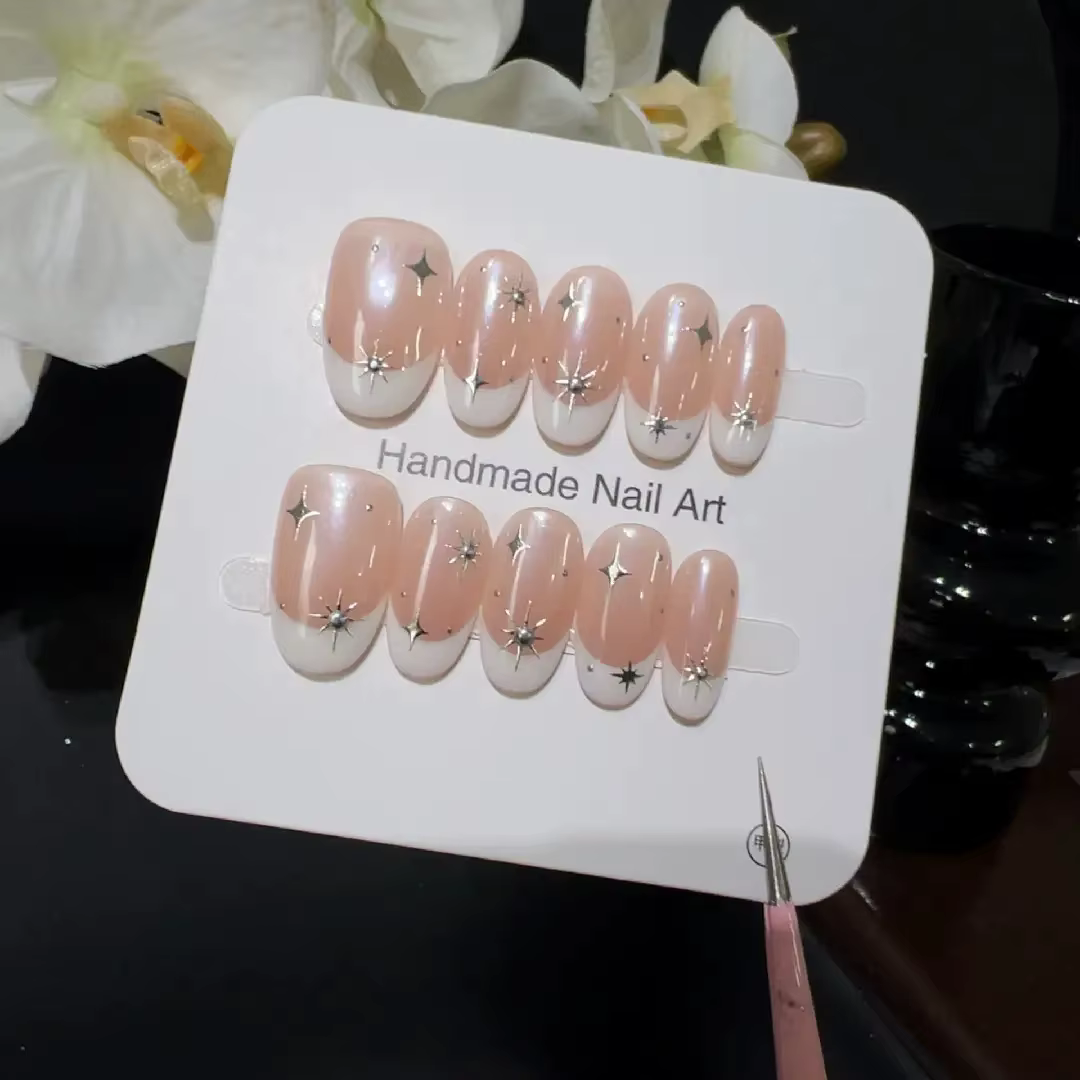 10 pièces haut de gamme Starlight petit diamant fait à la main pointe française ongles, art d'ongle