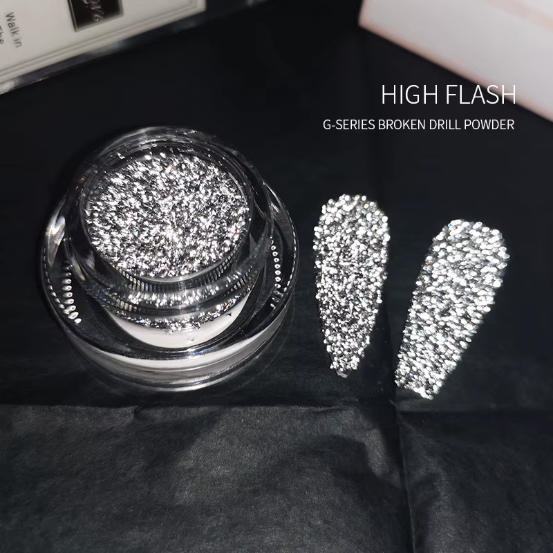 Poudre de paillettes pour ongles, diamant réfléchissant brillant, argent holographique, Micro perceu