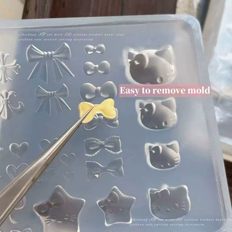 Moule 3D en Silicone pour Nail Art, dessin animé Hello Kitty lapin ours, sculpture en Relief, bricol