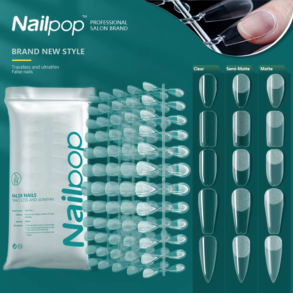 NAILPOP-Faux Ongles pour Système d'Extension, Couverture Complète, Pression sur N64.Coffin, Gel Doux