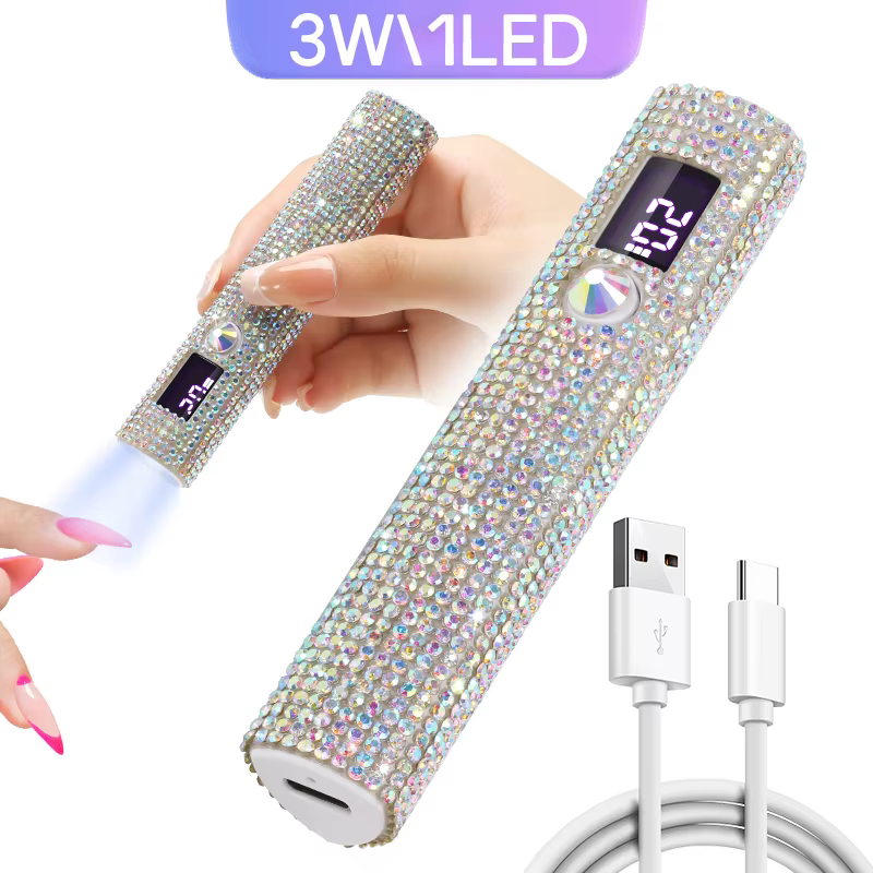 Mini lampe à ongles LED UV avec diamants, sèche-ongles portable pour durcir le vernis gel, machine d