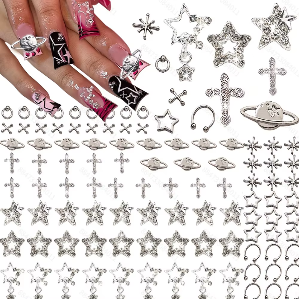 70 pièces breloques pour ongles en forme d'étoile pour ongles en acrylique, décoration d'art d'ongle