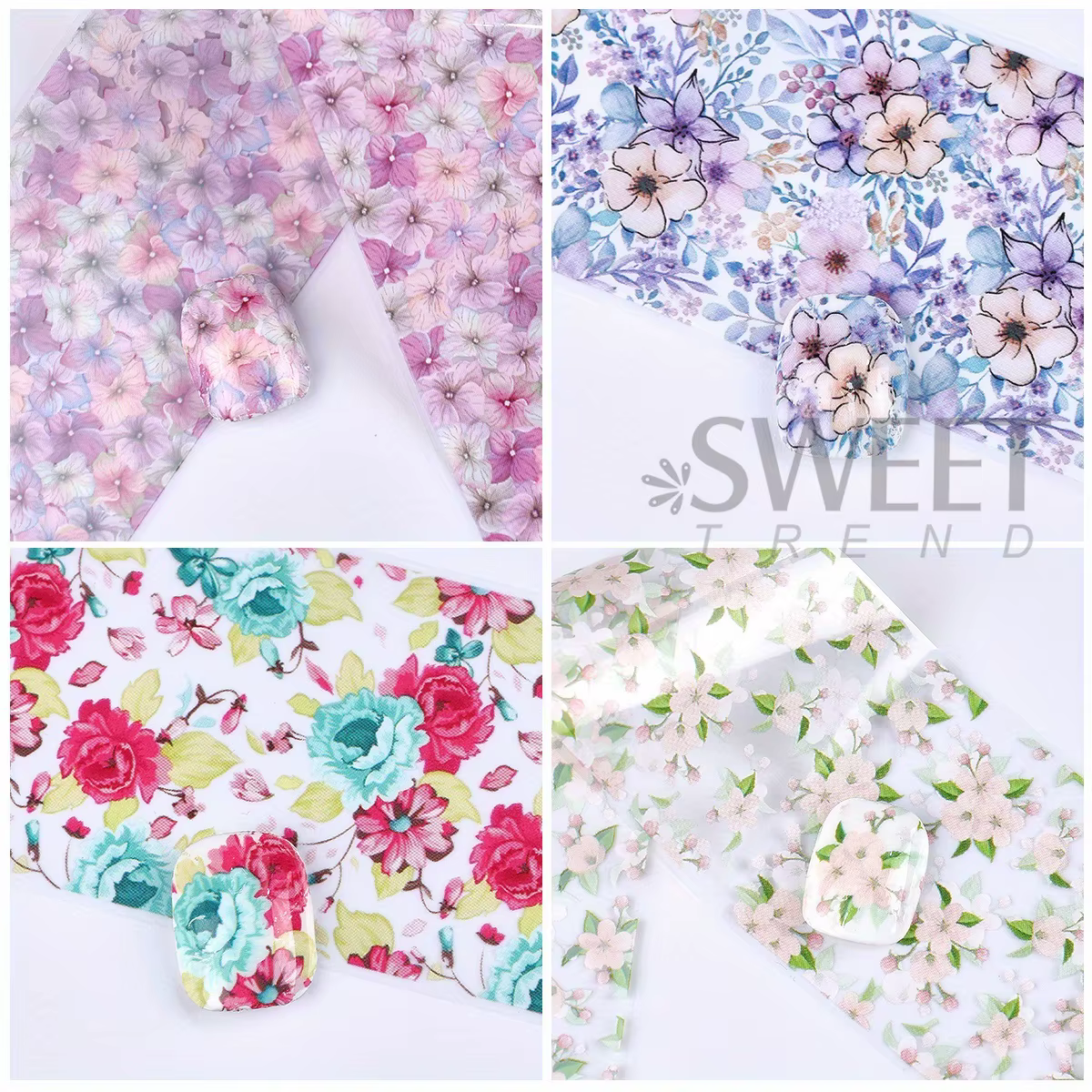Feuilles d'autocollants de transfert pour ongles, grappes de fleurs, Design Floral Vintage, papier c