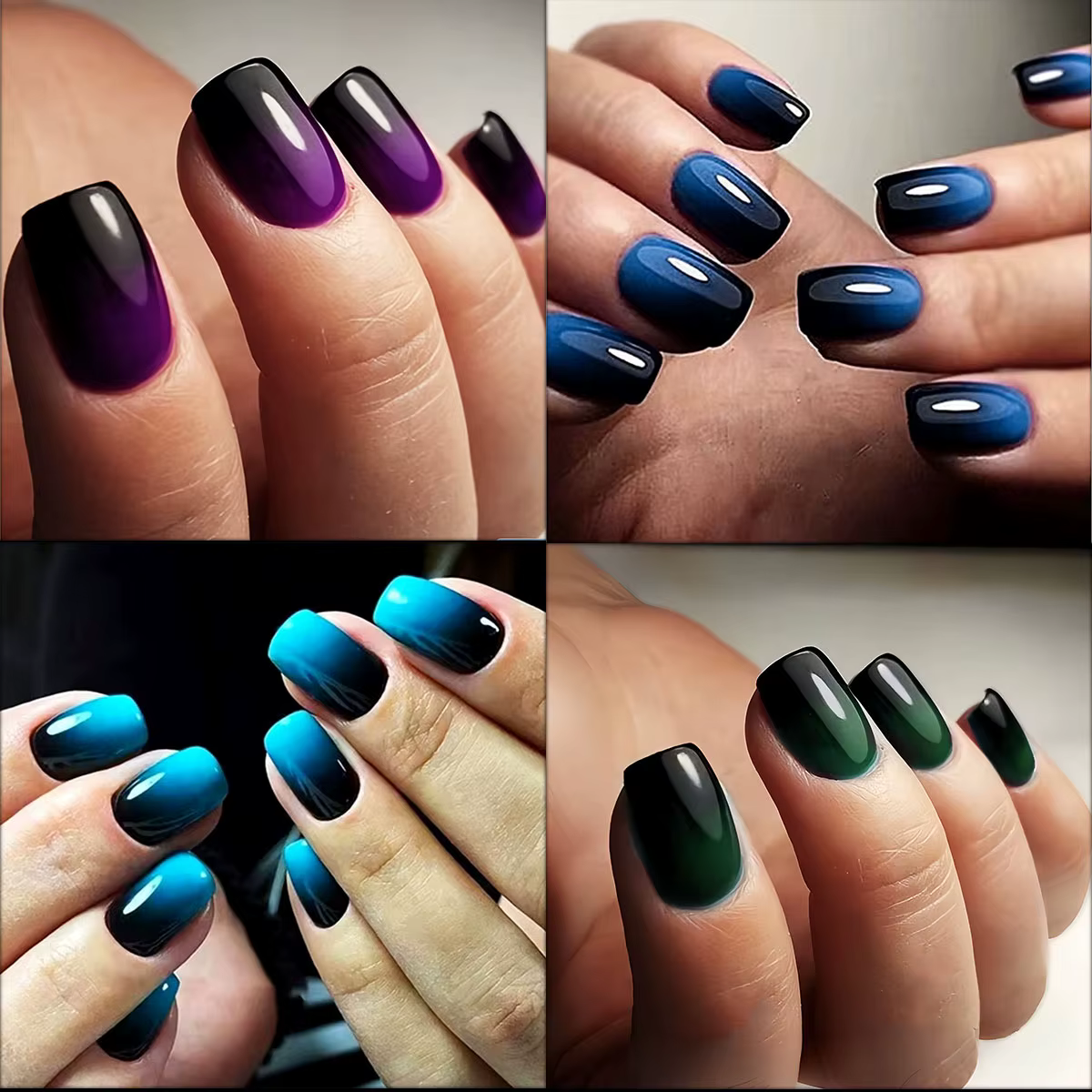 24 pièces/ensemble court carré ballet faux ongles dégradé bleu violet vert rose automne été couvertu