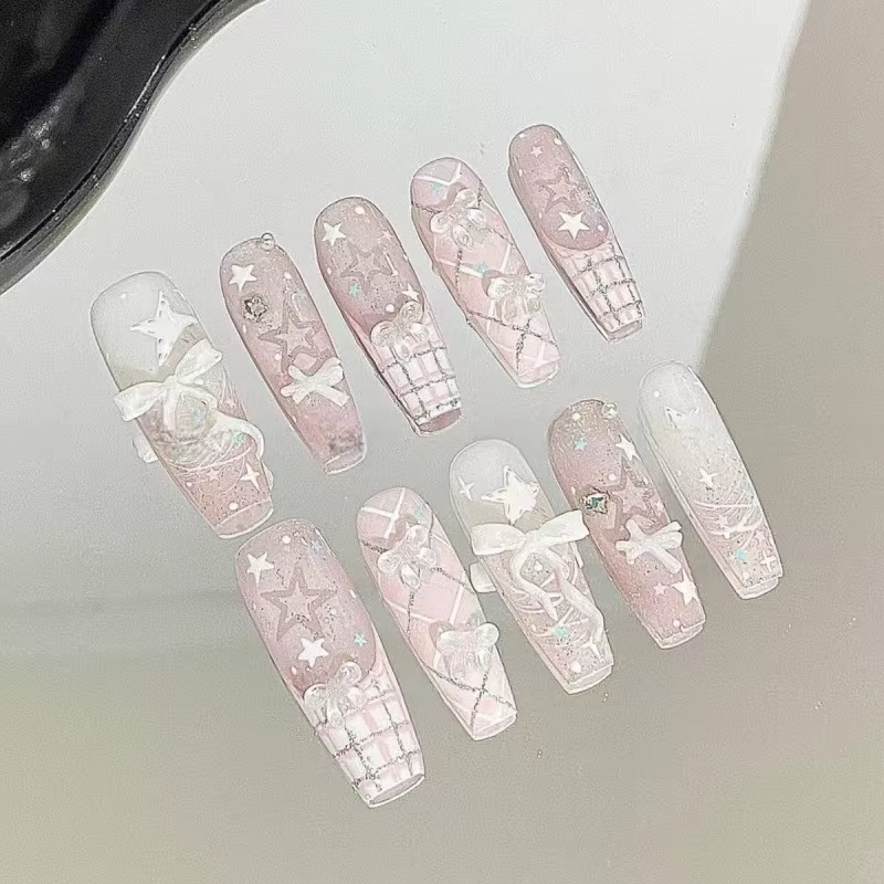 Faux ongles à presser faits main, motif amande, style français, simples, couvrance totale, prêts à p
