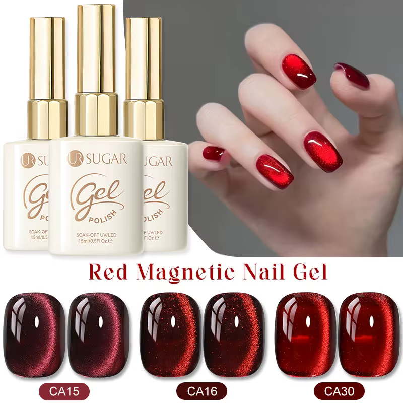 UR SUGAR 15ml 3 pièces vernis à ongles Gel magnétique chat rouge Super brillant rubis rouge Gel oeil