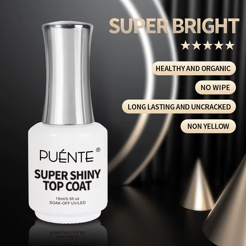PUENTE 15ML Top Coat Gel Super Brillant Transparent Sans Résidu Scellant Brillant Longue Durée Soak 