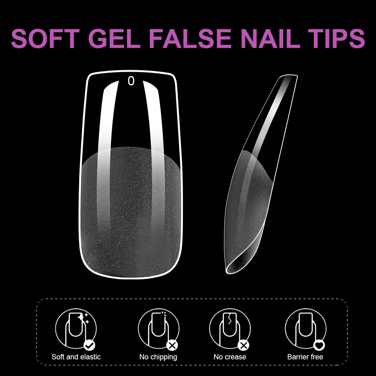 550 pièces pointes d'ongles en Gel souple couverture complète faux ongles conseils pour Extensions d