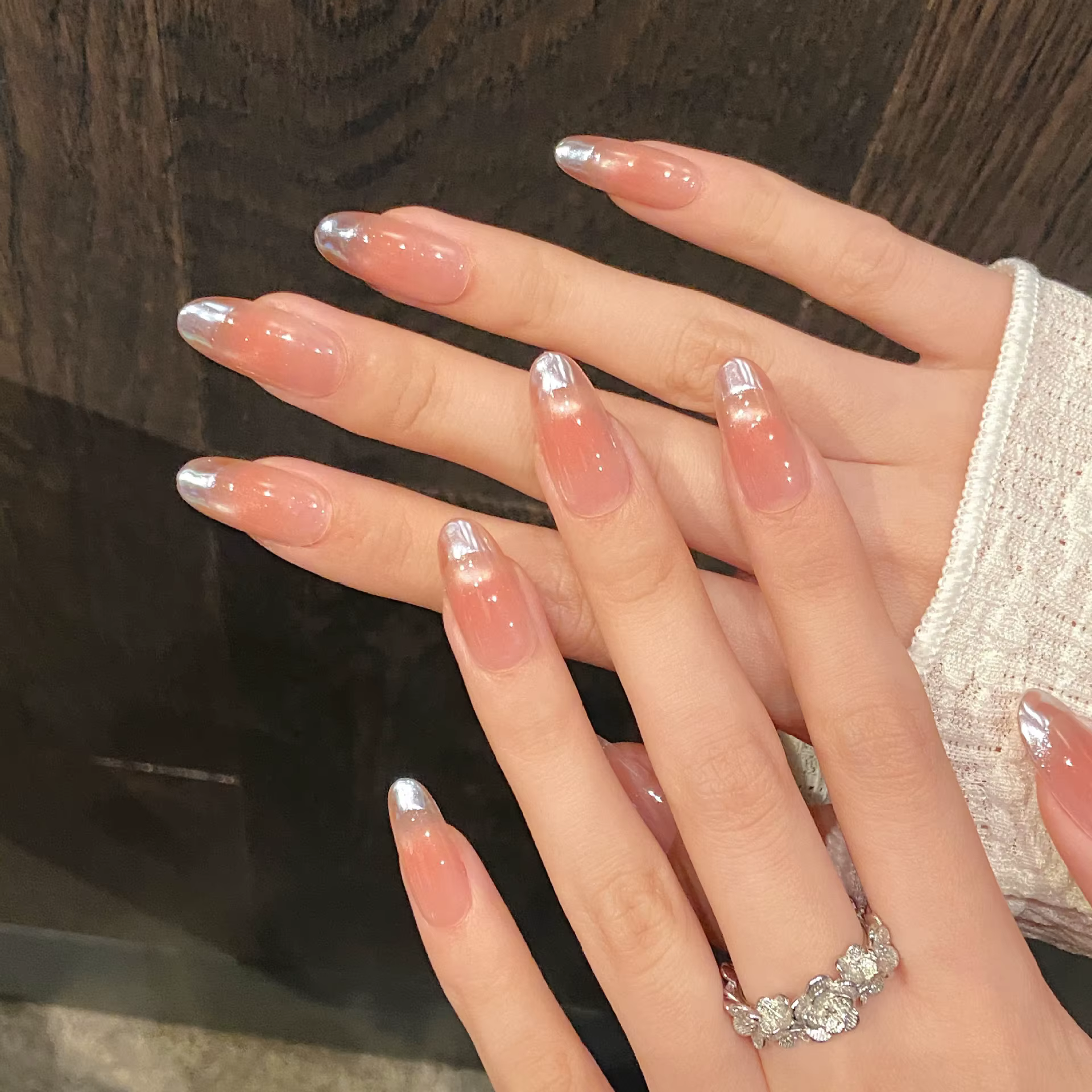 10 pièces Simple fait à la main faux ongles pointe dégradé rose Design faux ongles Art réutilisable