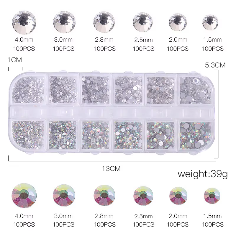 nail art  accesoires ongle decoration strass ongle Strass multi-tailles 3D cristal, 3 pièces/ensembl