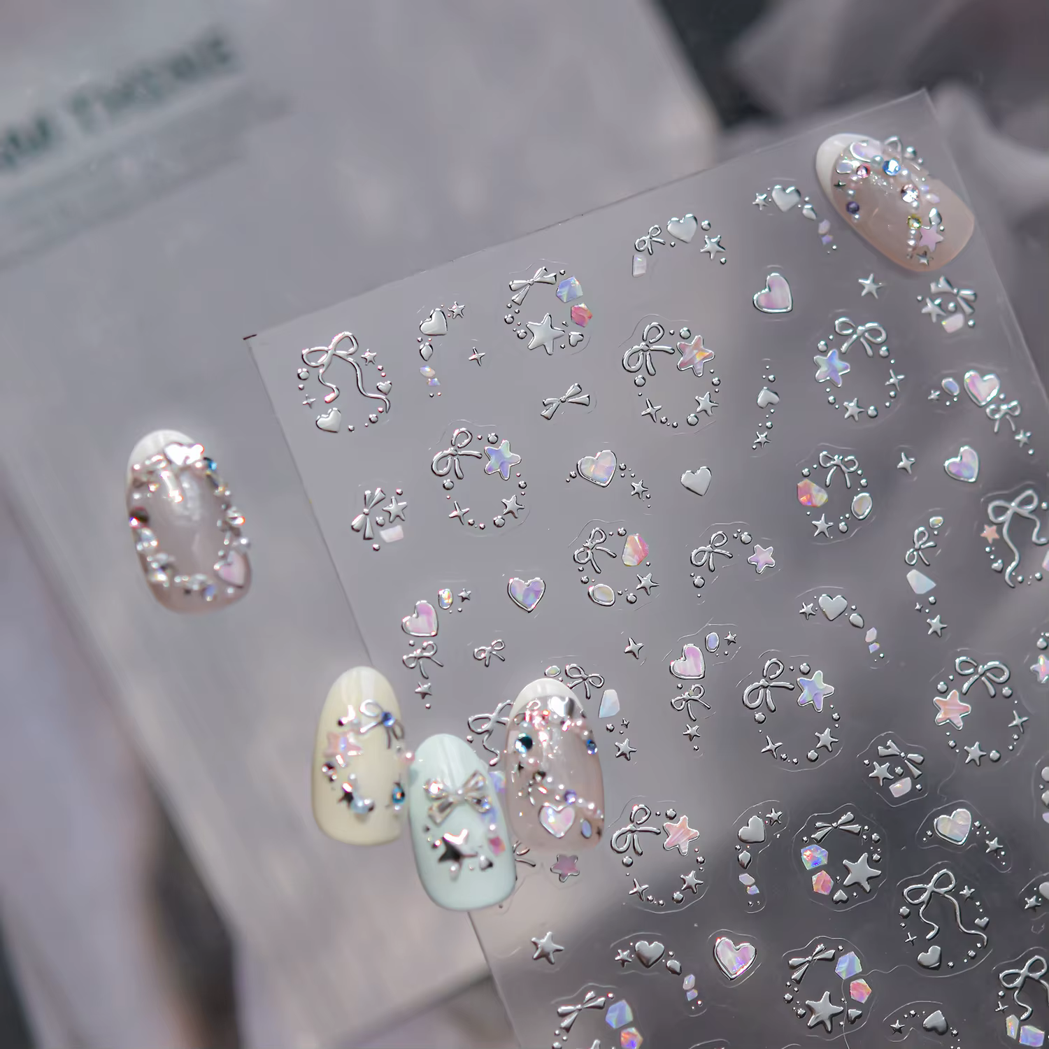 Autocollants pour ongles de rêve métallique, couleur magique scintillante, nœuds d'étoiles, guirland