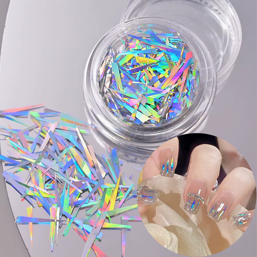 1 boîte de papier de verre cassé holographique irrégulier Aurora feuille d'ongle décalcomanie dégrad