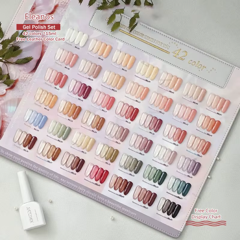 Eleanos 42 pièces * 15ml gelée nue Gel vernis à ongles avec carte de couleur Semi Transparent Nail A