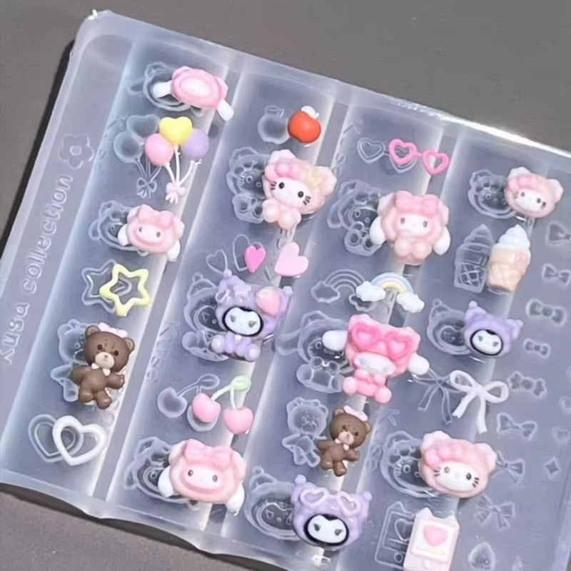 Moules 3D en Silicone pour Nail Art, dessin animé mignon Sanrio Hello Kitty Kuromi, modèle pour la f