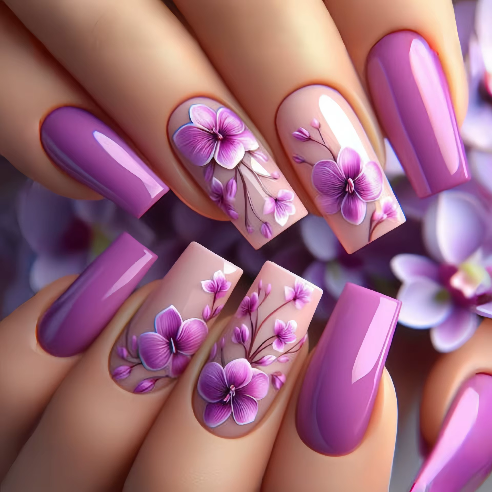 24 pièces/ensemble faux ongles mi-longs pour femmes printemps été fleurs papillon abeille design fau