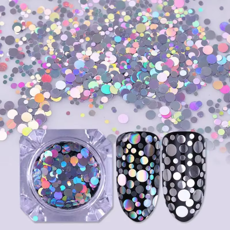 Paillettes pour ongles de taille mixte, paillettes holographiques argentées, losange rond coloré