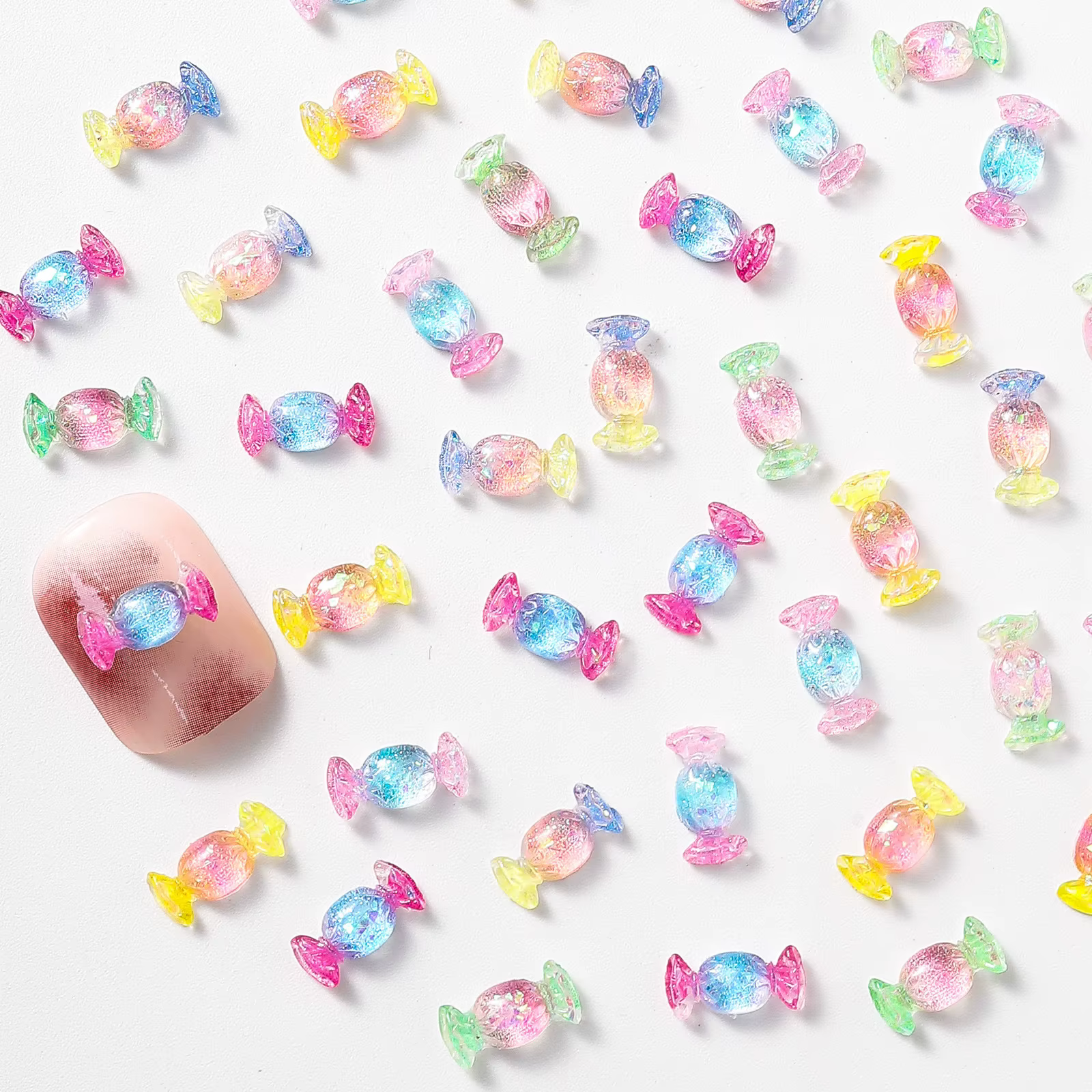 Jeu de nourriture bonbons Nail Art breloques irisé dégradé feuille d'or arc-en-ciel bonbons résine o