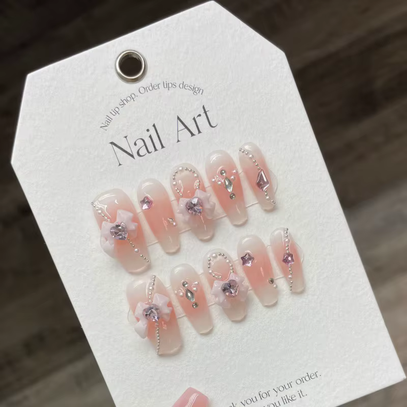 Faux ongles de ballet rose pour filles, acrylique personnalisé, couverture complète, faux fard à jou