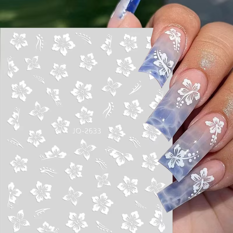 Autocollants 3D de fleurs d'hibiscus pour la décoration des ongles, décalcomanies adhésives élégante