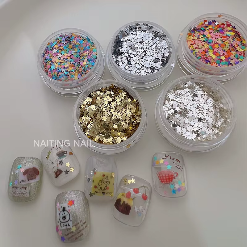 Mini étoile à paillettes pour ongles, 2mm, bonbons colorés, couleurs mélangées, feuille fine or arge