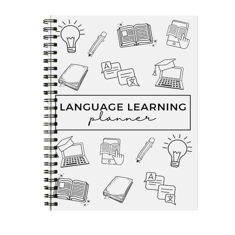 Planificateur d'apprentissage des langues, carnet de vocabulaire et de grammaire avec bûches hebdoma