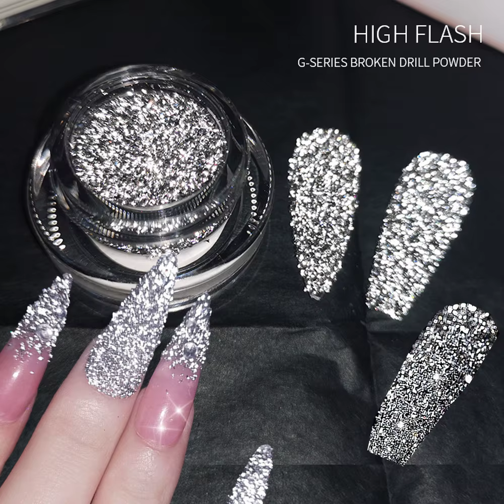 Poudre de paillettes pour ongles, diamant réfléchissant brillant, argent holographique, Micro perceu