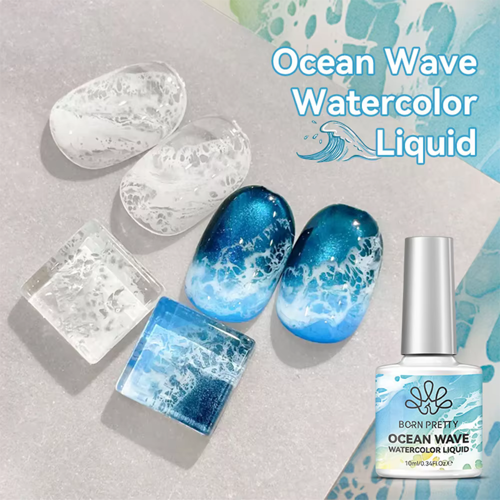 Vernis à ongles gel 10ml Blanc Effet Vague Océanique, Gel à ongles blanc effet aquarelle liquide pou