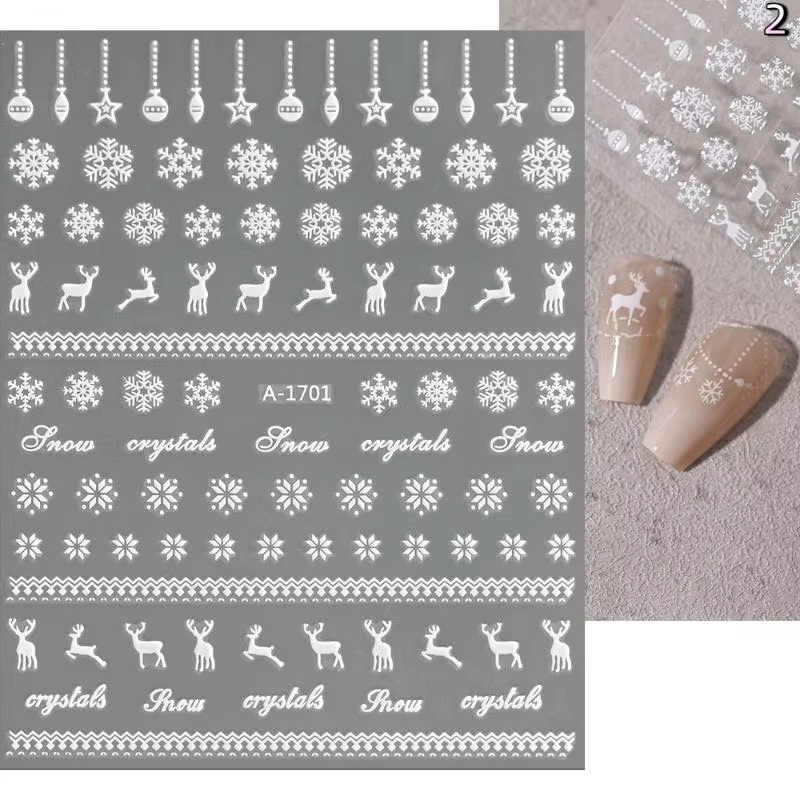 Autocollants 3D en relief flocon de neige d'hiver pour nail art, adhésifs blancs, décalcomanies de m