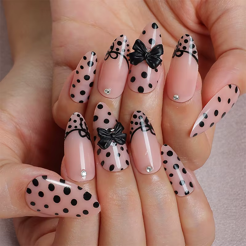 24 pièces café clair Style français presse sur ongles imprimé léopard amande épicé fille faux ongles