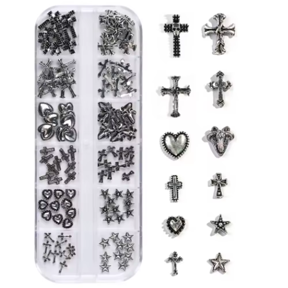 120 pièces/1 boîte européen américain foncé vintage style croix nail art patch y2k Premium métal Sty