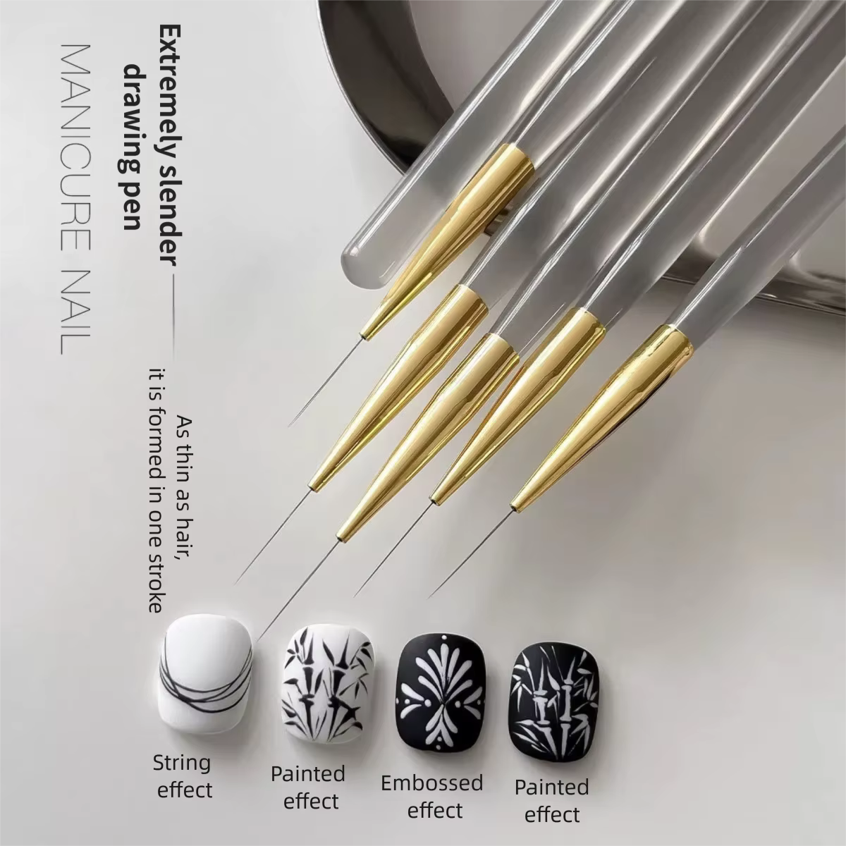 Ensemble de pinceaux professionnels pour Nail Art, 5 pièces, pinceaux à ongles à lignes fines, pince