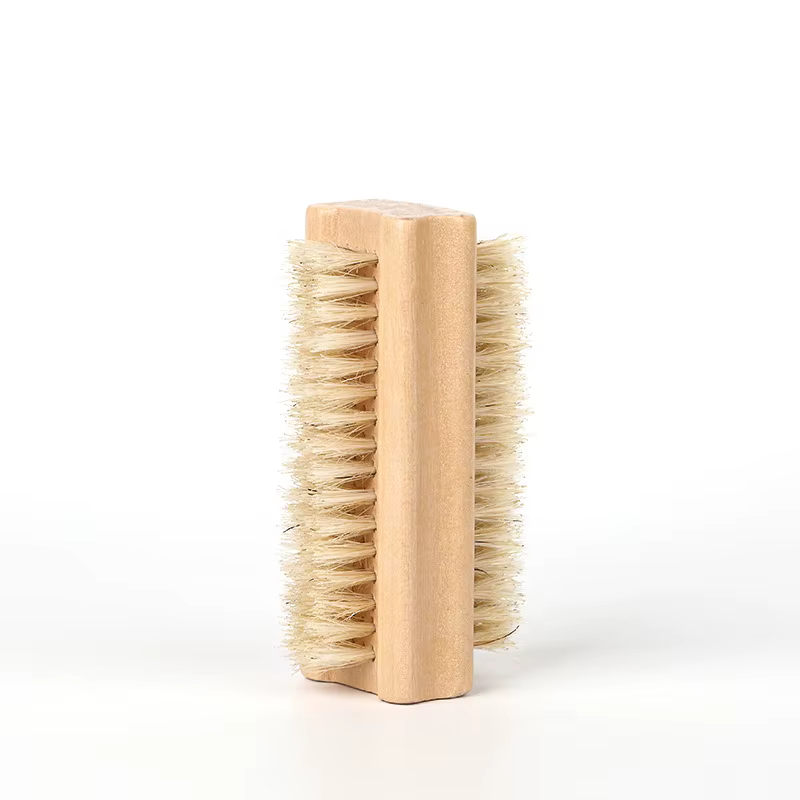 Brosse à ongles double face avec manche en bois, poils doux, pour manucure, pédicure, nettoyage de l