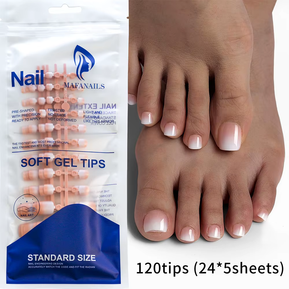 120 conseils/sac français nu rose presse sur les ongles des orteils couverture complète bord blanc c