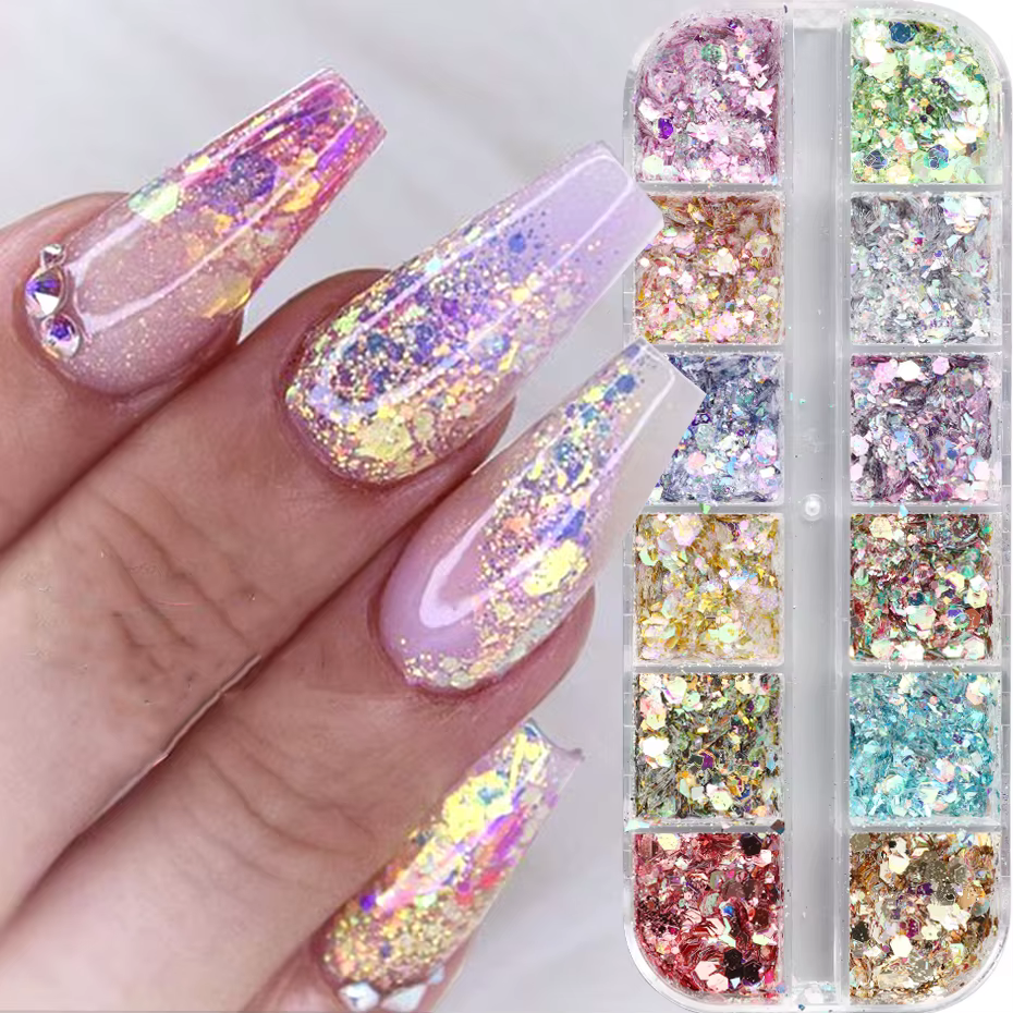 Mermad – paillettes hexagonales mixtes irisées pour ongles, paillettes holographiques, poudre pour N