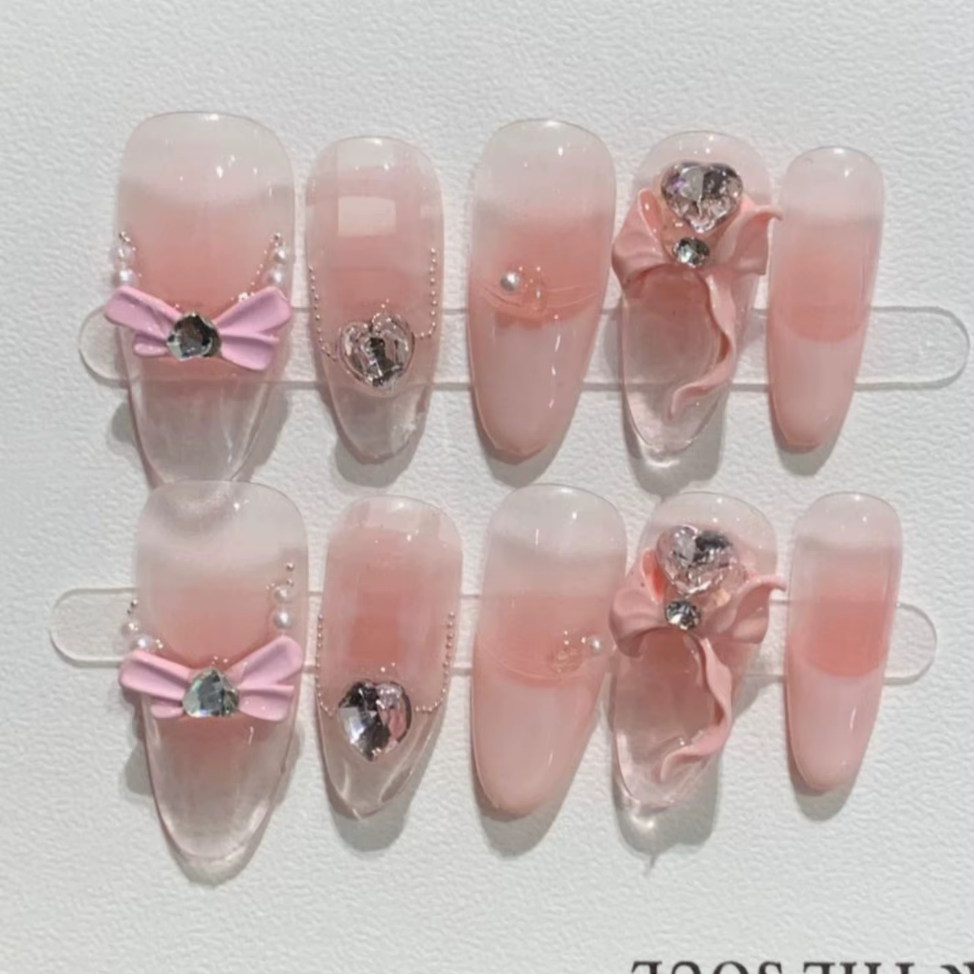 10 pièces violet oeil de chat fait à la main faux ongles conseils paillettes mi-longue ovale presse