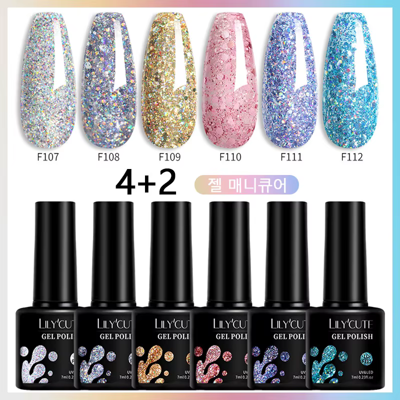 LILYCUTE 7ml 6 Pcs/Set Glitter Gel Vernis Vernis Semi Permanent Paillettes Polonais DIY Nail Art Soa