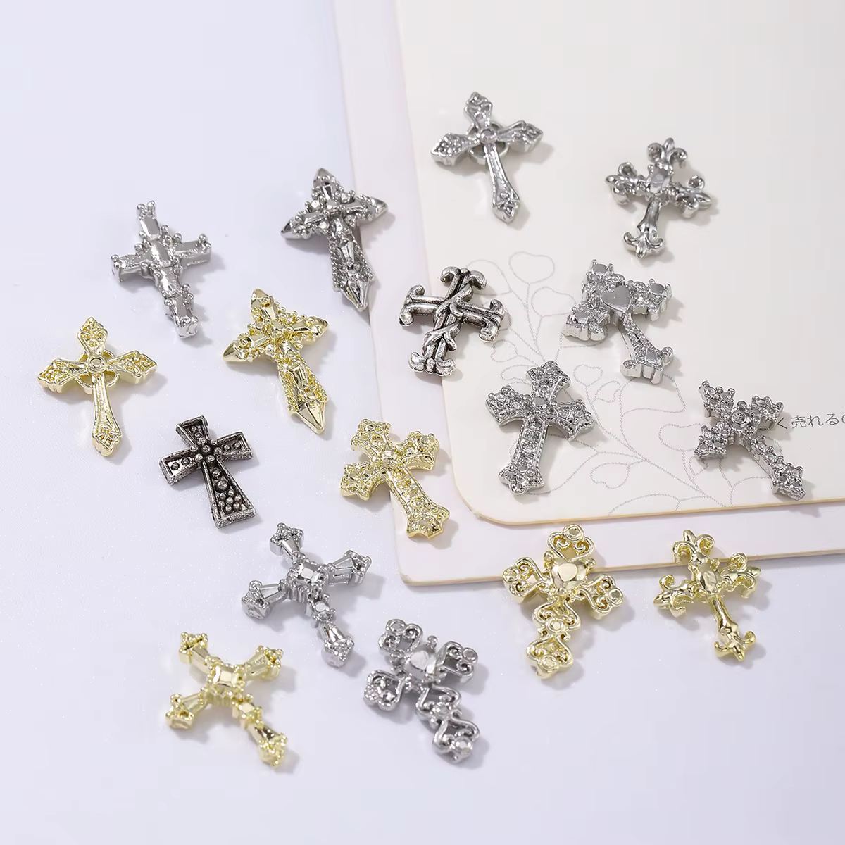 60 pièces or et argent punk vent vintage croix garniture d'ongle, alliage strass, y2k métal style br