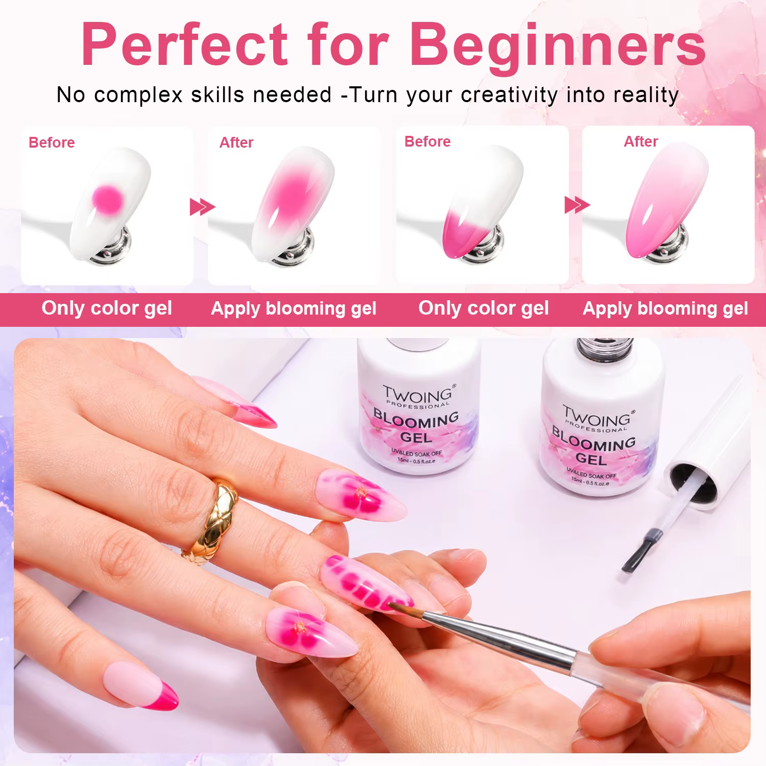 TWOING Blooming Gel 15ml gel soak off transparent UV LED pour effet