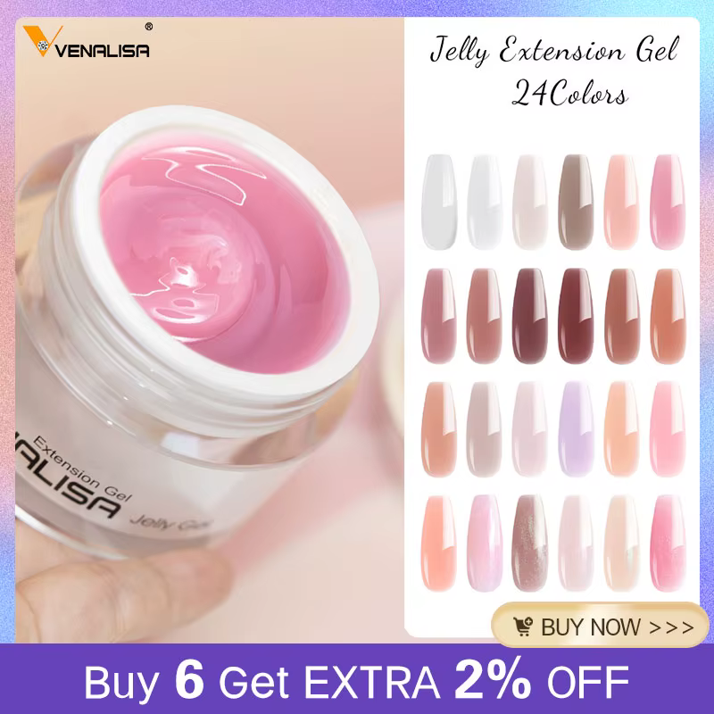 VENALISA 50ml Gelée Transparente Rose Nude Camouflage Gel UV LED Polygel pour Extension d'Ongles Nail Art Manucure Acrylique