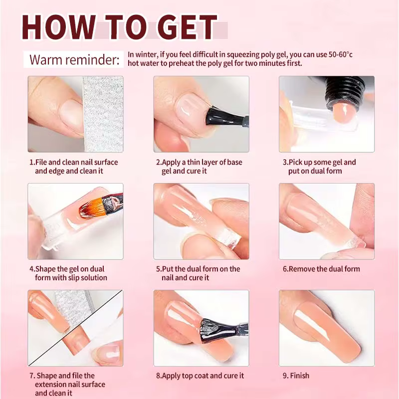 8 pièces/ensemble Poly Extension Gel ensemble Nail Art Polygels Kit clair blanc couleur ongles UV Gel pointe forme