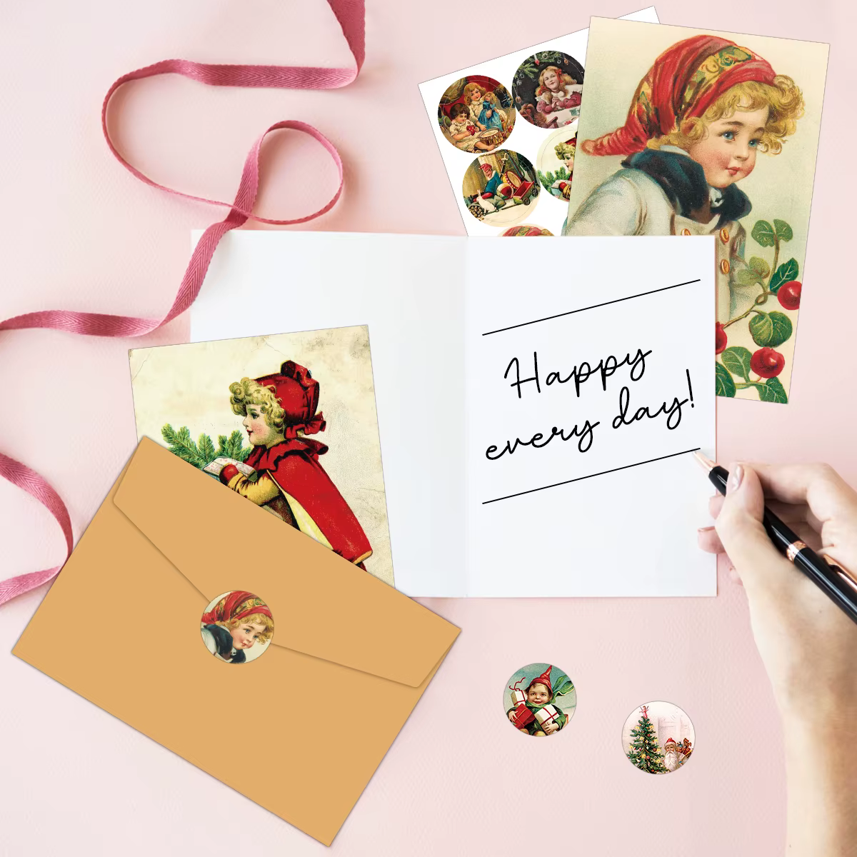 12 ensembles de cartes de vœux de noël Vintage avec enveloppe, anges de joyeux noël, carte postale du père noël, cartes de notes de vacances pour amis, famille