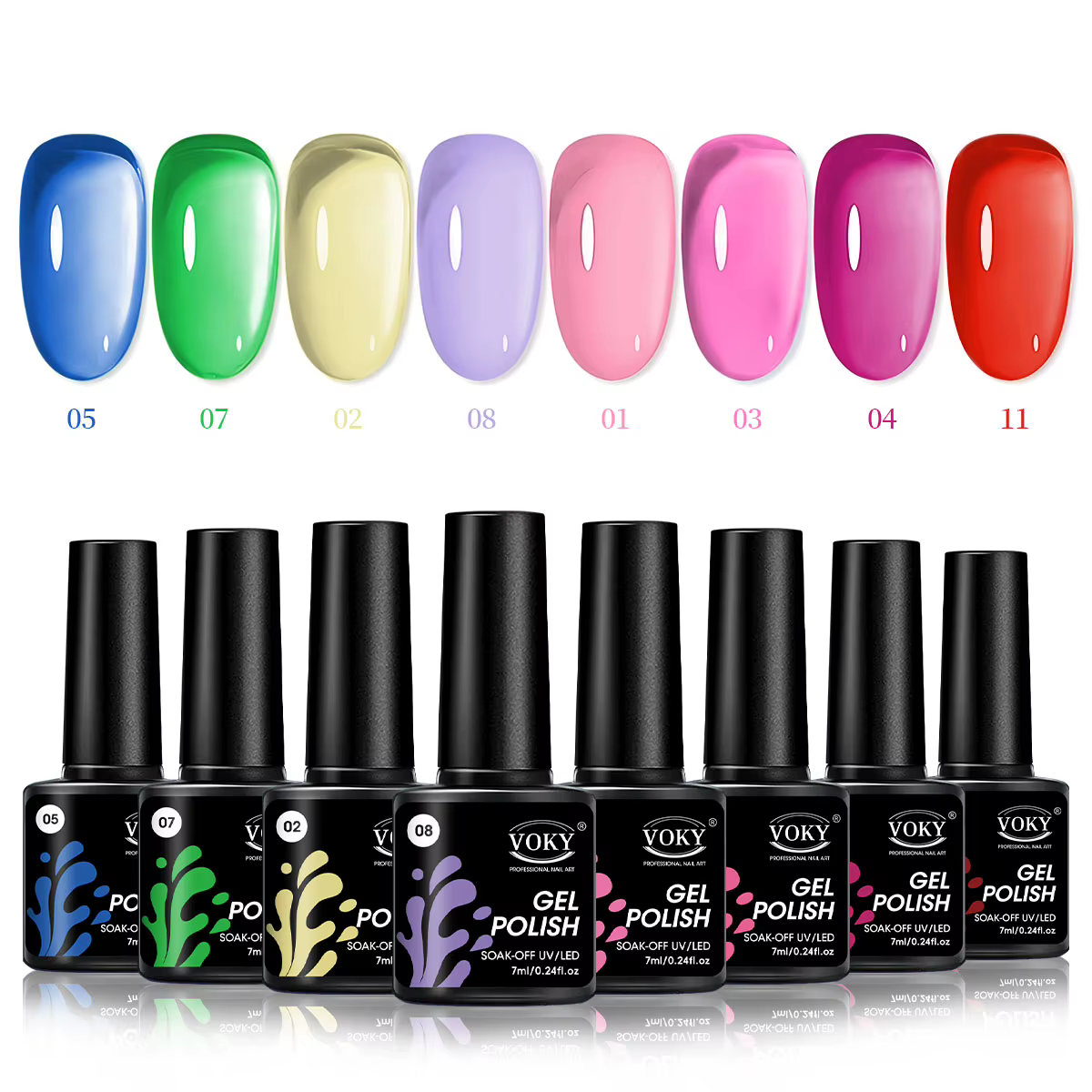VOKY 8PCS/SET ensemble de gel amovible - durcissement par lampe LED