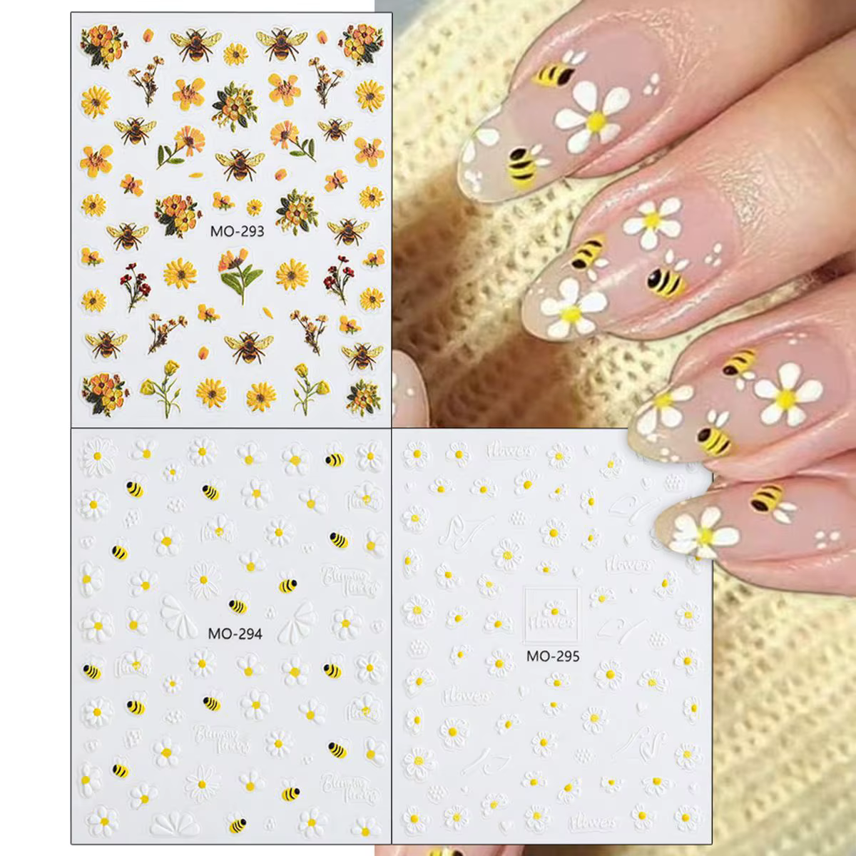 Autocollants pour ongles marguerite abeille