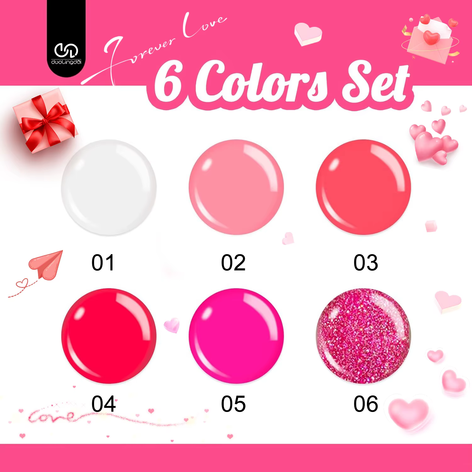 Lot de 6 vernis gel pour la Saint-Valentin