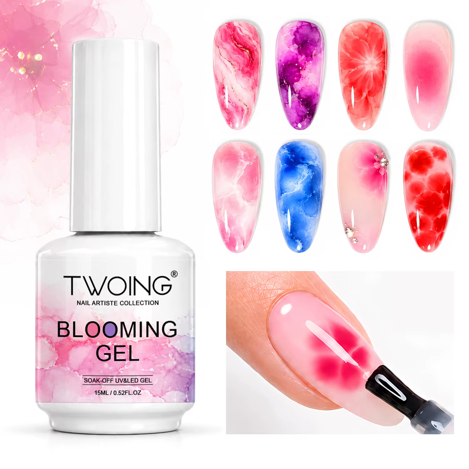 TWOING Blooming Gel 15ml gel soak off transparent UV LED pour effet