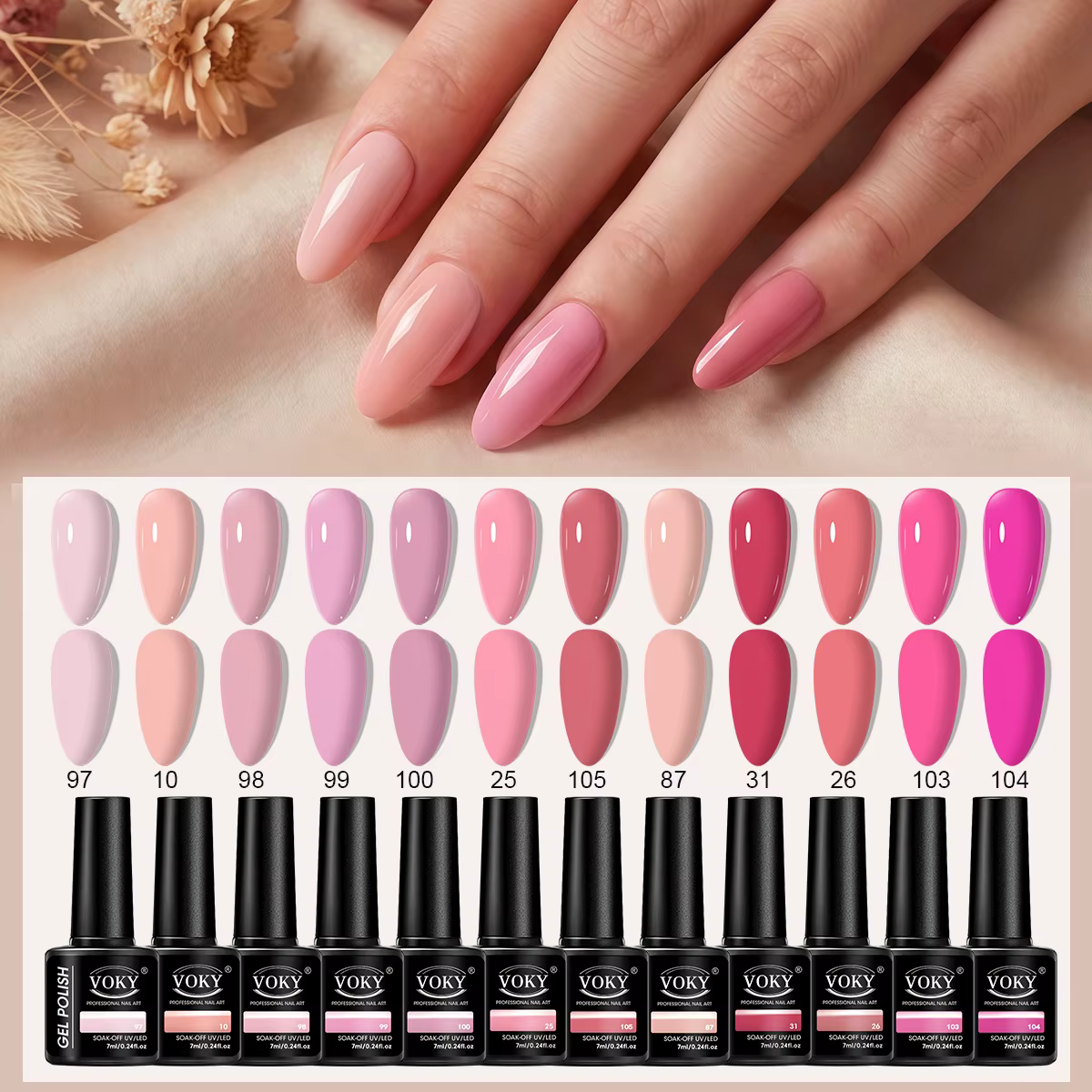 VOKY 12PCS/SET Pink est un ensemble de vernis à ongles brillants